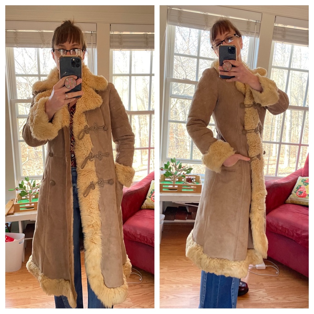 Leather Suede Vintage Penny Lane Coat Brown Tan